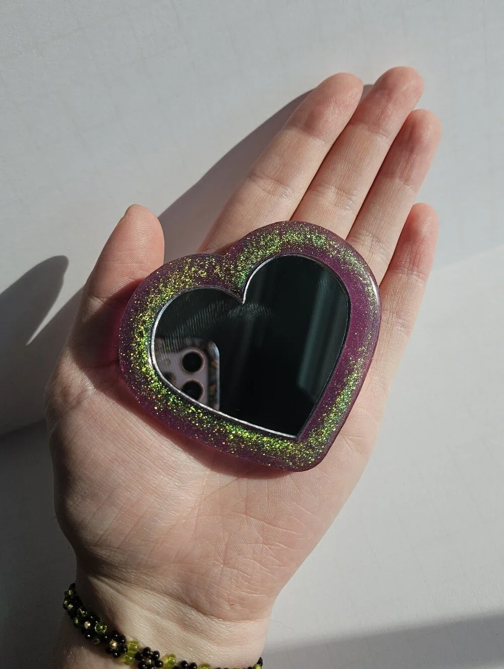 Handmade Purple Heart Pocket Resin Mirror Bridgerton Coquette Girly Vibes